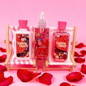 Portable 3pc Body Care Gift Set - Cherry Blossom & Cotton Candy Scents - Hydrating Shower Gel Body Lotion & Fragrance Mist Kit (Scent: Cotton Candy)